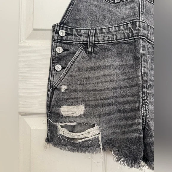 Abercrombie & Fitch Black Denim Distressed Overalls - Picture 2 of 7